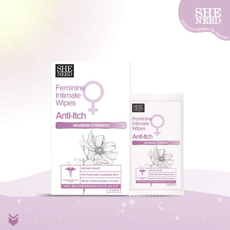 Sheneed Feminine Intimate Anti-Itch Wipes With Maximum Strength | All Skin Types | 10n Pack Of 1