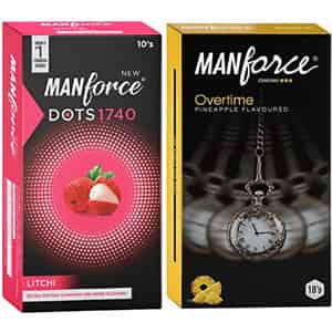 Manforce Extra Dotted Litchi & Overtime Pineapple 3in1 Condoms (set Of 2 20 Pcs)