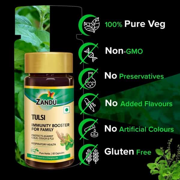 Zandu Tulasi Ayurvedic Veg Capsules Bottle Of 60