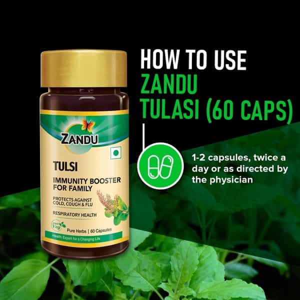 Zandu Tulasi Ayurvedic Veg Capsules Bottle Of 60
