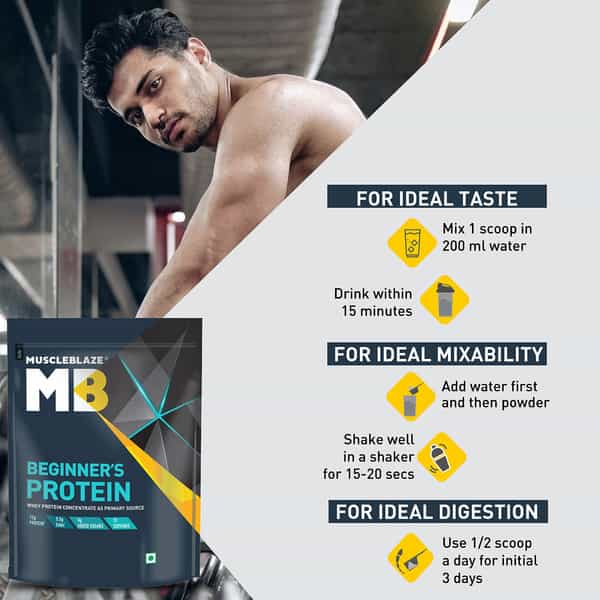 Muscleblaze Beginner's Whey Protein, No Added Sugar, Faster Muscle Recovery (Chocolate, 750 G/1.6Lb)