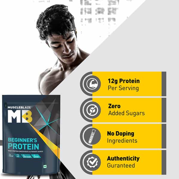 Muscleblaze Beginner's Whey Protein, No Added Sugar, Faster Muscle Recovery (Chocolate, 750 G/1.6Lb)