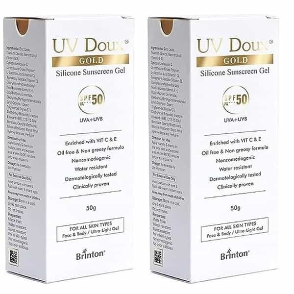 Brinton Uv Doux Gold Silicone Sunscreen Gel Spf 50 Pa+++ | All Skin Types | 50 G (Pack Of 2)