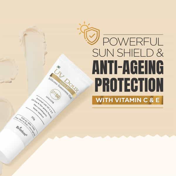 Brinton Uv Doux Gold Silicone Sunscreen Gel Spf 50 Pa+++ | All Skin Types | 50 G (Pack Of 2)