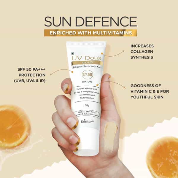 Brinton Uv Doux Gold Silicone Sunscreen Gel Spf 50 Pa+++ | All Skin Types | 50 G (Pack Of 2)