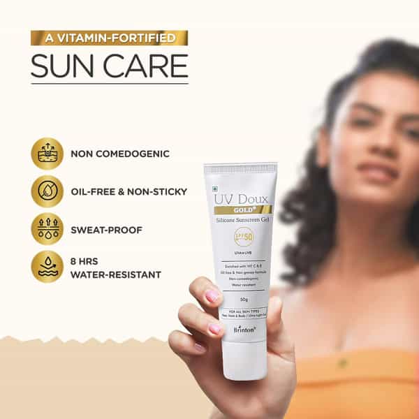 Brinton Uv Doux Gold Silicone Sunscreen Gel Spf 50 Pa+++ | All Skin Types | 50 G (Pack Of 2)