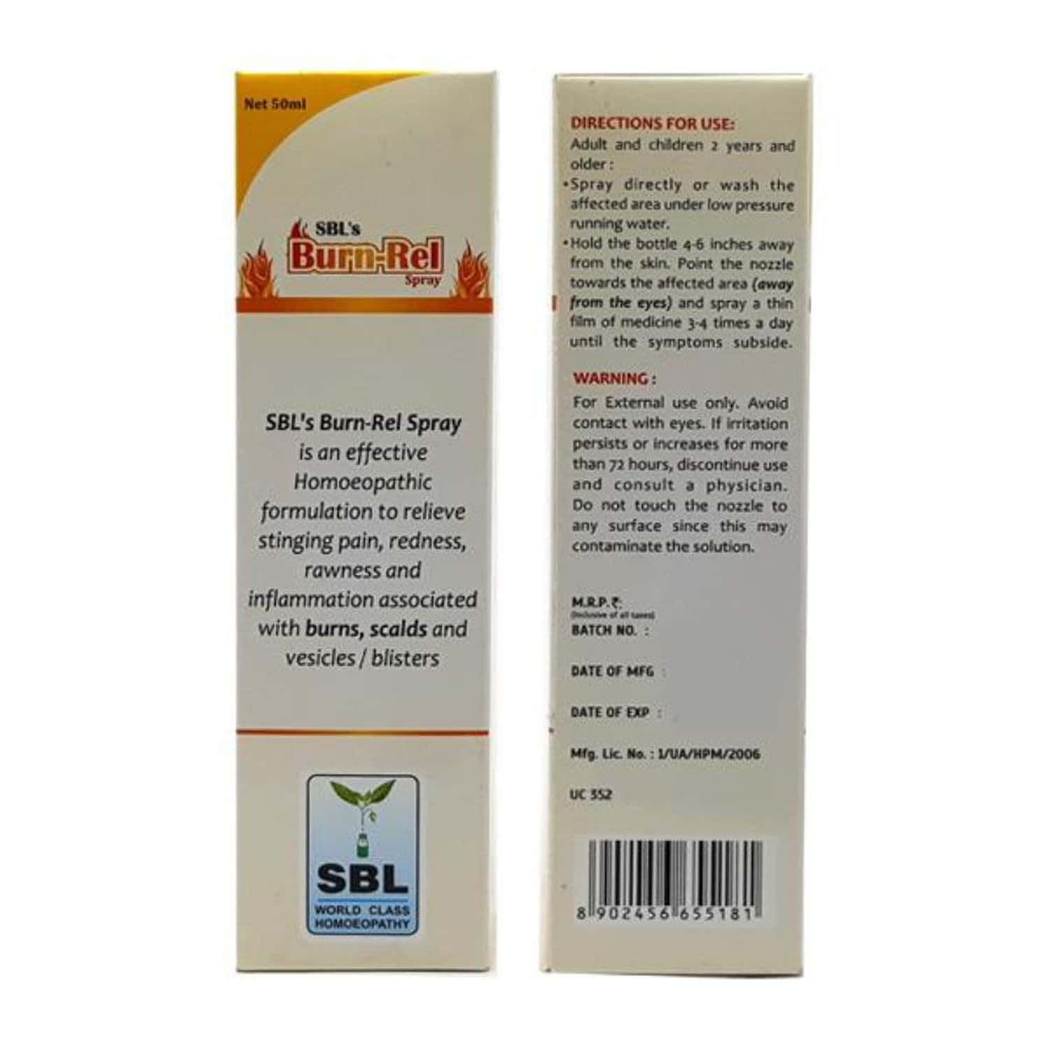 Sbl Burn-rel Spray 50 Ml Pack Of 2