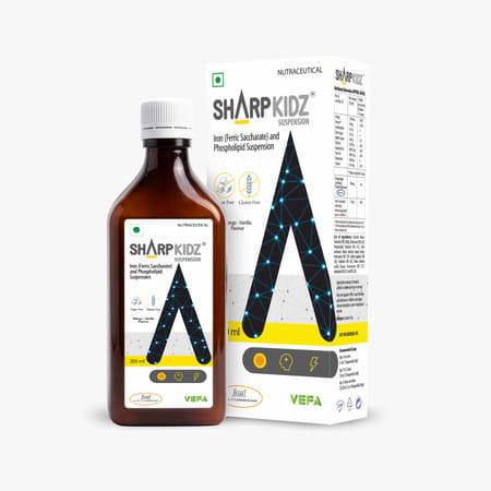 Sharpkidz Brain Development & Focus Supplement For Kids | Phosphatidylserine | Mango-Vanilla 200Ml