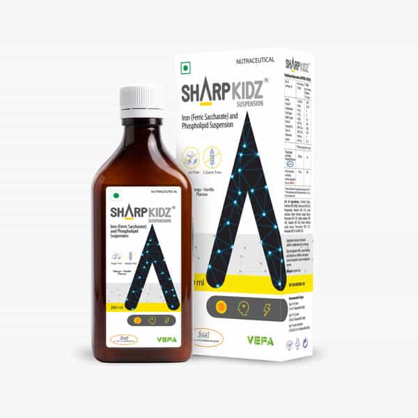 Sharpkidz Brain Development & Focus Supplement For Kids | Phosphatidylserine | Mango-Vanilla 200Ml
