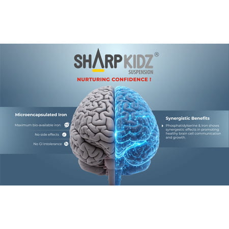 Sharpkidz Brain Development & Focus Supplement For Kids | Phosphatidylserine | Mango-Vanilla 200Ml