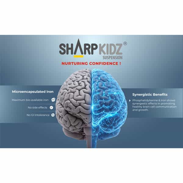 Sharpkidz Brain Development & Focus Supplement For Kids | Phosphatidylserine | Mango-Vanilla 200Ml
