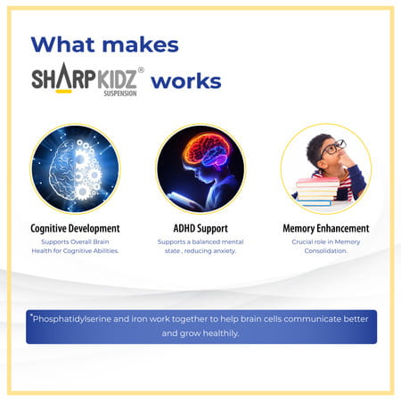 Sharpkidz Brain Development & Focus Supplement For Kids | Phosphatidylserine | Mango-Vanilla 200Ml