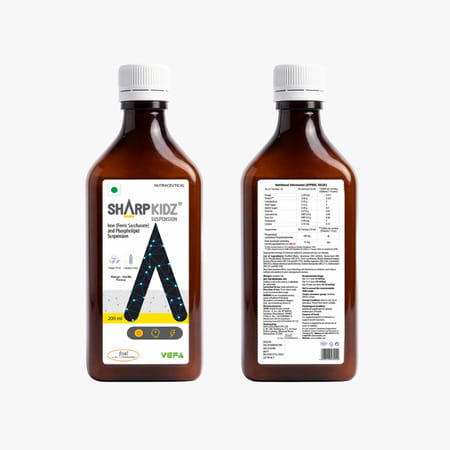 Sharpkidz Brain Development & Focus Supplement For Kids | Phosphatidylserine | Mango-Vanilla 200Ml