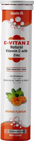 Healthvit C-Vitan-Z Natural Vitamin C 500Mg And Zinc ( Orange Flavour ) - 20 Effervescent Tablets