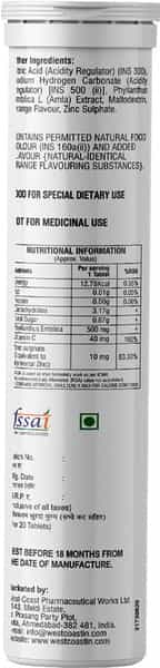 Healthvit C-Vitan-Z Natural Vitamin C 500Mg And Zinc ( Orange Flavour ) - 20 Effervescent Tablets