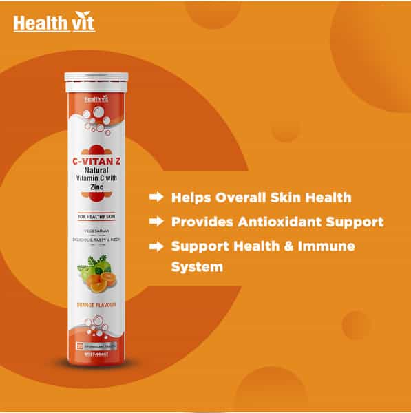 Healthvit C-Vitan-Z Natural Vitamin C 500Mg And Zinc ( Orange Flavour ) - 20 Effervescent Tablets