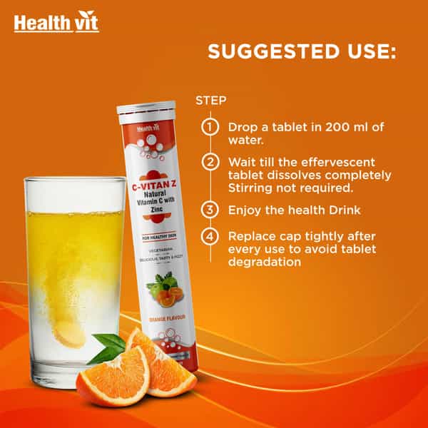 Healthvit C-Vitan-Z Natural Vitamin C 500Mg And Zinc ( Orange Flavour ) - 20 Effervescent Tablets