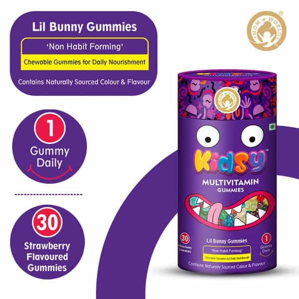 Mom & World Kidsy Multivitamin Gummies For Kids Chewable Gummies- 30 (Strawberry)