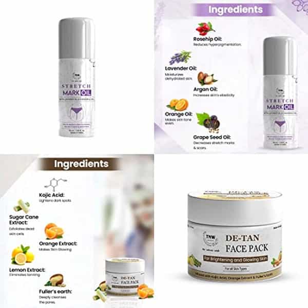 Tnw The Natural Wash Body Care Combo With Stretch Mark Oil And De Tan Pack For All Skin Types