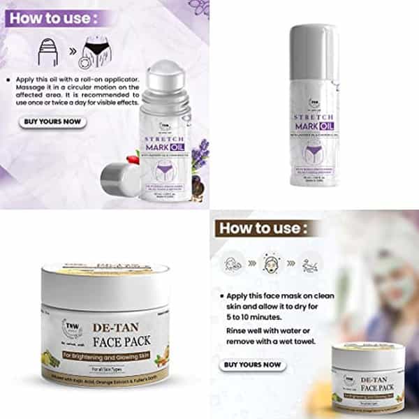 Tnw The Natural Wash Body Care Combo With Stretch Mark Oil And De Tan Pack For All Skin Types