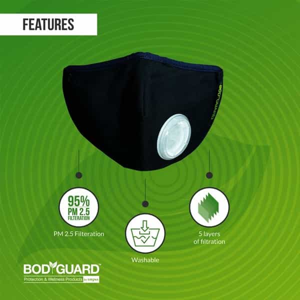 Bodyguard N95 + Pm2.5 Anti Pollution Face Mask With Valve And Activated Carbon - Small