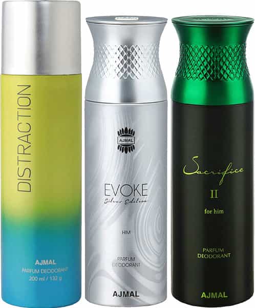 Ajmal 1 Distraction 1 Ajmal Evoke Silver Edition For Him 1 Sacrifice Ii For Him Deo Pack Of 3