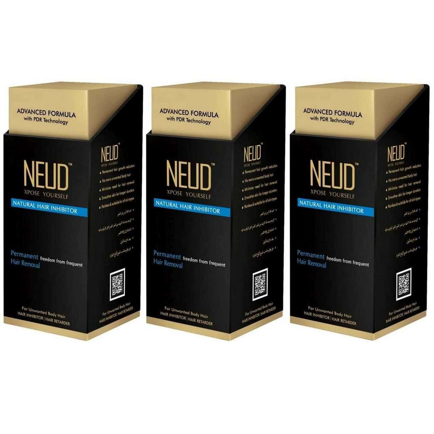 Neud Natural Hair Inhibitor For Permanent Reduction Of Unwanted Hair | Unisex - 3 Packs 80gm Each