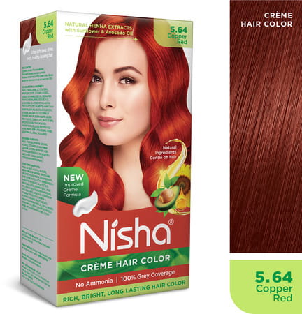 Nisha Creme Hair Color 5.64 Copper Red 120g Pack Of 3, Ammonia Free Hair Colour, 100% Grey Coverage