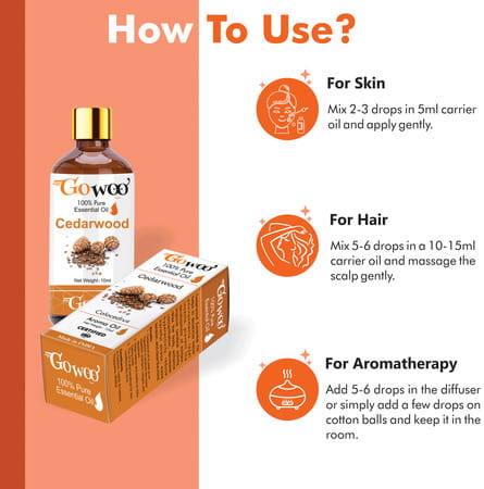 Go Woo 100% Pure Cedarwood Oil Virgin & Undiluted 10 Ml