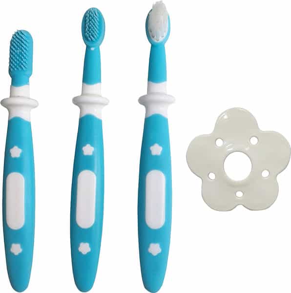 Luvlap Baby 3 Stage Training Toothbrush Set With Anti Choking Shield Baby Oral Hygiene (Blue)