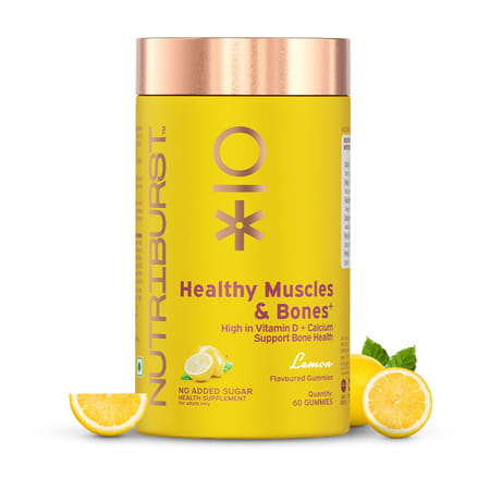 Nutriburst Healthy Muscles & Bones Gummies With Vitamin D & Calcium (60 Gummies)(Lemon Flavor)