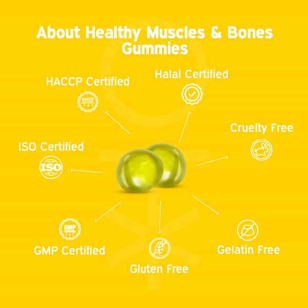 Nutriburst Healthy Muscles & Bones Gummies With Vitamin D & Calcium (60 Gummies)(Lemon Flavor)