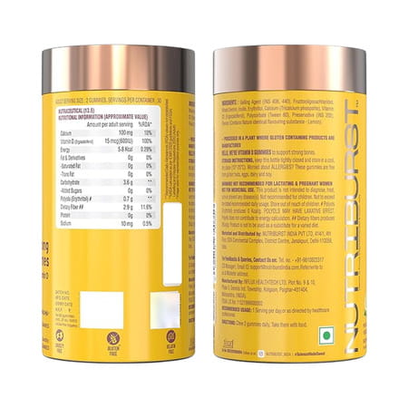 Nutriburst Healthy Muscles & Bones Gummies With Vitamin D & Calcium (60 Gummies)(Lemon Flavor)