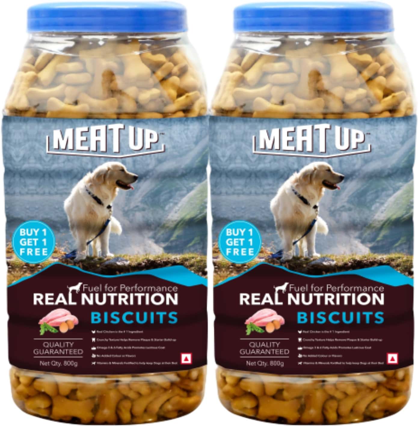 Meat Up Biscuit For Dog Milk And Real Chicken Flavour | 800 Gm | Total 1.6 Kg Pack - All Life Stages