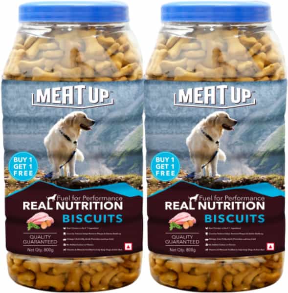 Meat Up Biscuit For Dog Milk And Real Chicken Flavour | 800 Gm | Total 1.6 Kg Pack - All Life Stages