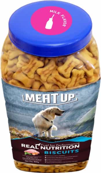 Meat Up Biscuit For Dog Milk And Real Chicken Flavour | 800 Gm | Total 1.6 Kg Pack - All Life Stages