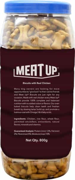 Meat Up Biscuit For Dog Milk And Real Chicken Flavour | 800 Gm | Total 1.6 Kg Pack - All Life Stages