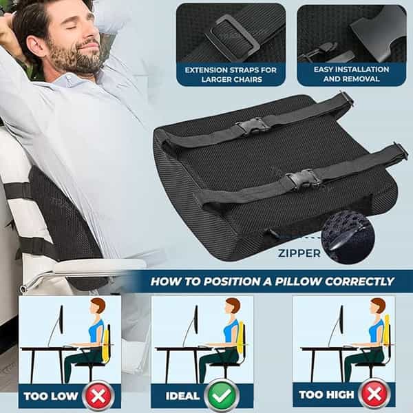 Trajectory Lumbar Support For Chair | Orthopedic Back Support Memory Foam Backrest Cushion