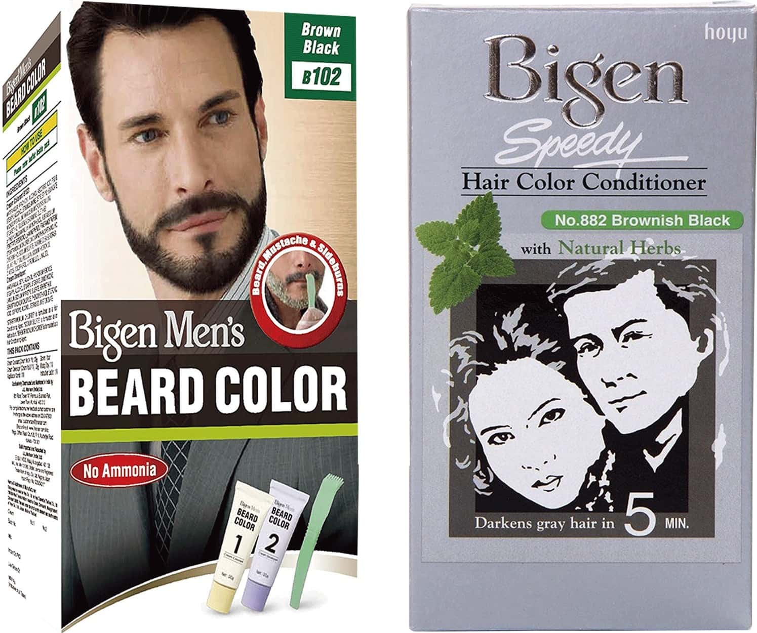 Bigen Men's Beard Color Brown Black B102 40g & Bigen Speedy Hair Color Brownish Black 882 80g