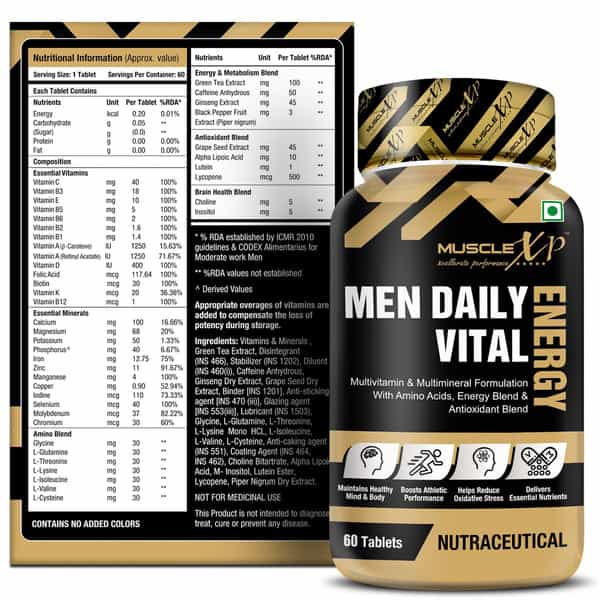 Musclexp Men Daily Vital Energy With Amino Acids | Caffeine And Energy Blend - 60 Tablets Pack Of 3