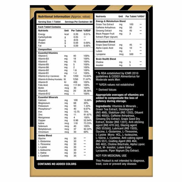 Musclexp Men Daily Vital Energy With Amino Acids | Caffeine And Energy Blend - 60 Tablets Pack Of 3