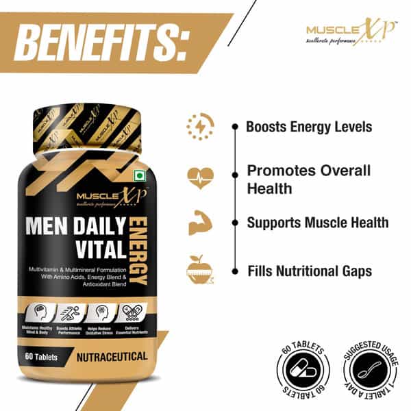 Musclexp Men Daily Vital Energy With Amino Acids | Caffeine And Energy Blend - 60 Tablets Pack Of 3