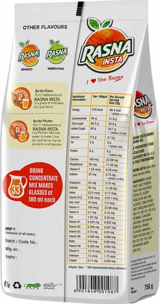 Rasna Energy Instant Orange 750G Pouch
