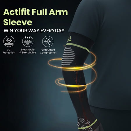 Actifit Full Arm Sleeve | Compression & Uv Protection | M Size | Multicolor | 1 Pack