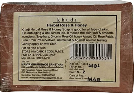 Khadi Natural Herbs Herbal Rose & Honey Soap 125G