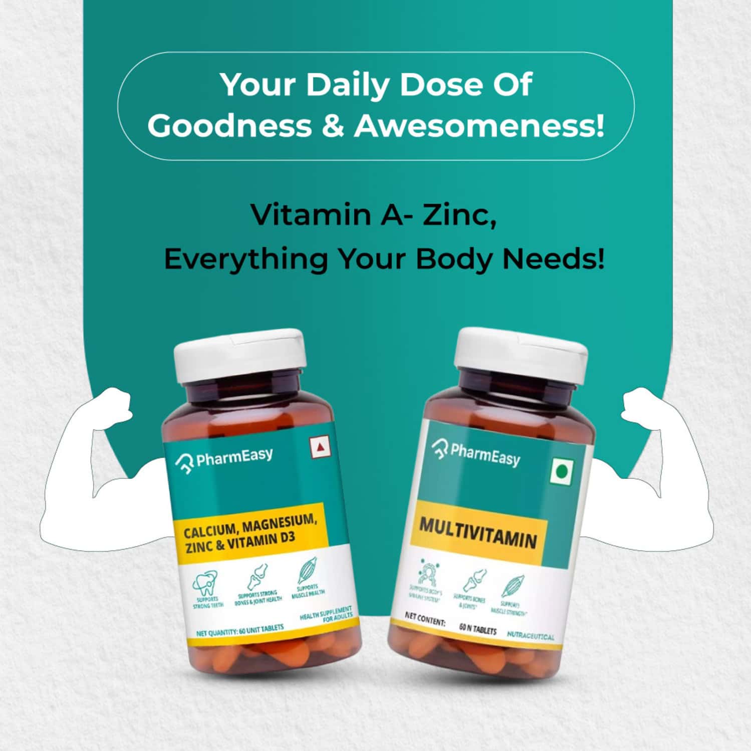 Pharmeasy Multivitamin + Calcium Combo - Complete Nutrition - Bottles Of 60 Each