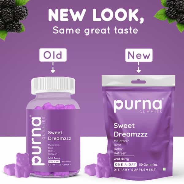 Purna Melatonin Wild Berry Flavor Gummies For Sleep Well & Reduced Stress 30 Day Pack
