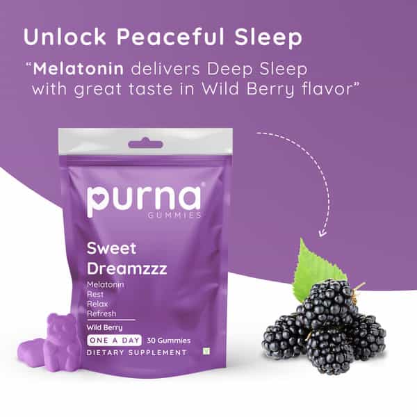 Purna Melatonin Wild Berry Flavor Gummies For Sleep Well & Reduced Stress 30 Day Pack