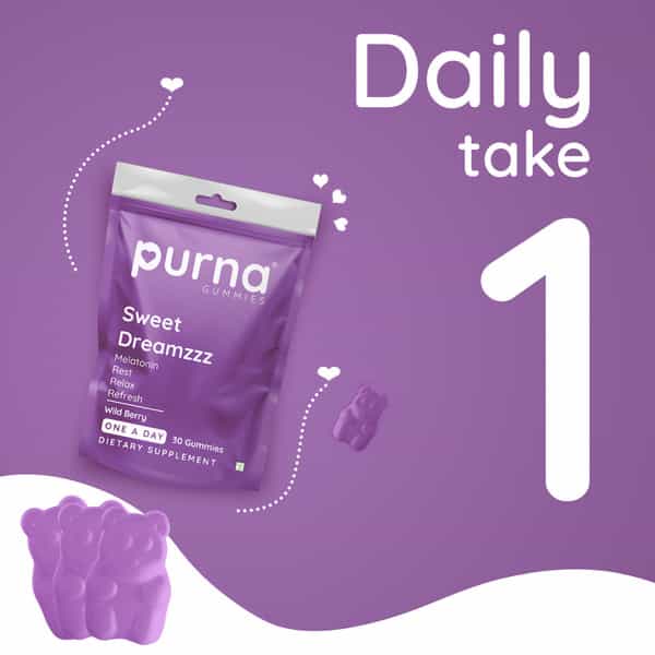 Purna Melatonin Wild Berry Flavor Gummies For Sleep Well & Reduced Stress 30 Day Pack