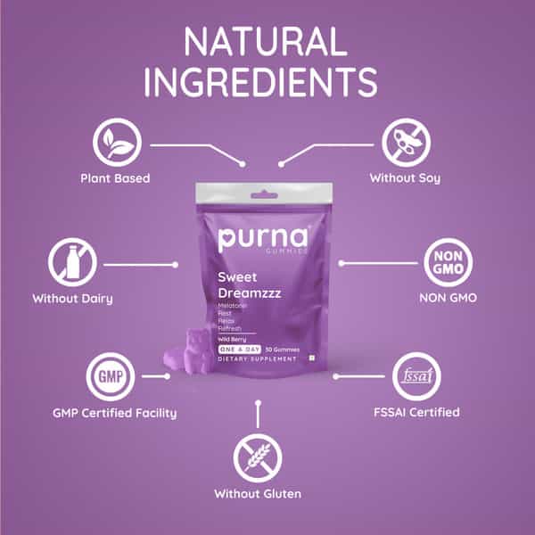 Purna Melatonin Wild Berry Flavor Gummies For Sleep Well & Reduced Stress 30 Day Pack